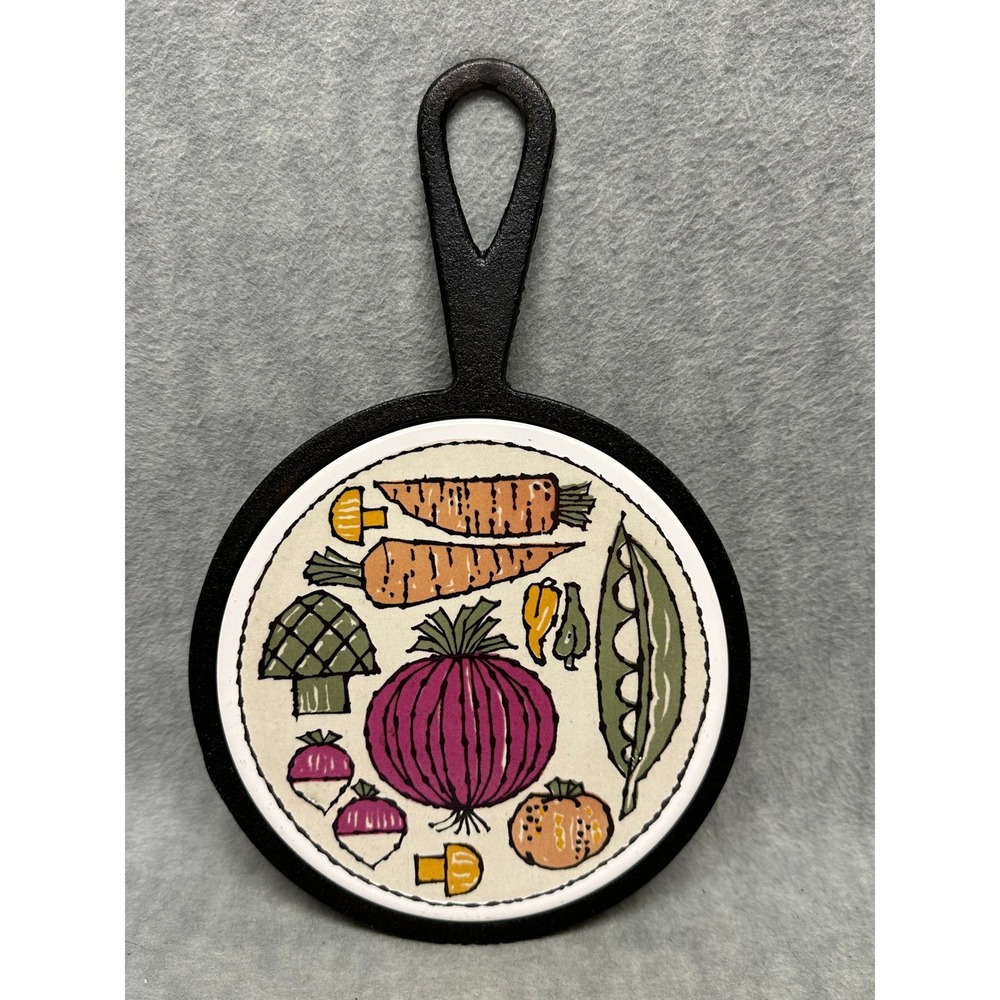 Holt Howard Trivet White Black Cast Iron Vegetables Ceramic Tile 1958 5228 Japan